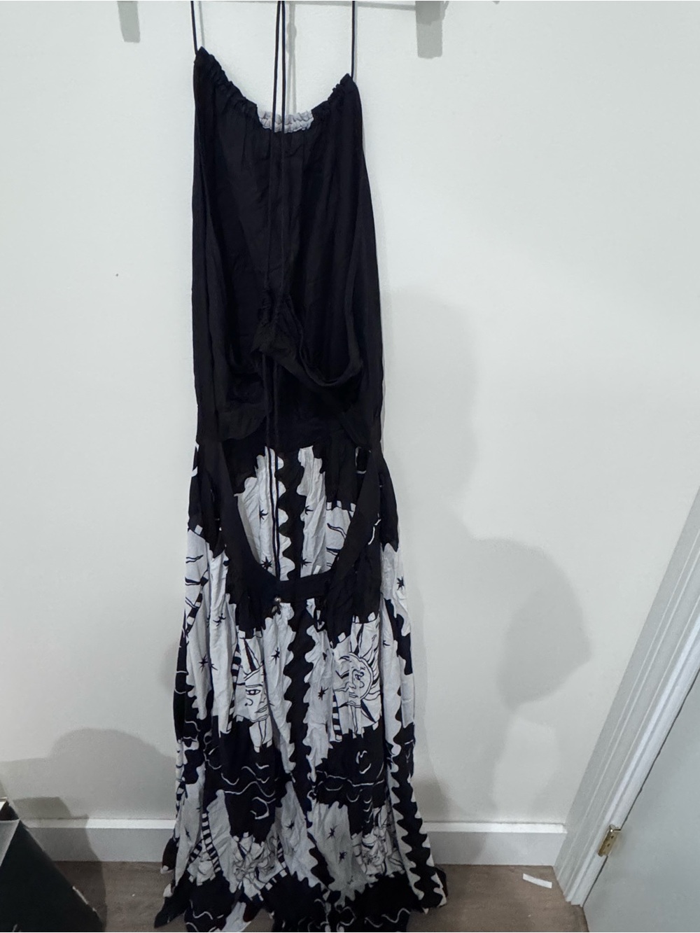 Anthropologie Black and White Halter Maxi Dress with Graphic Motif - Picture 9 of 10